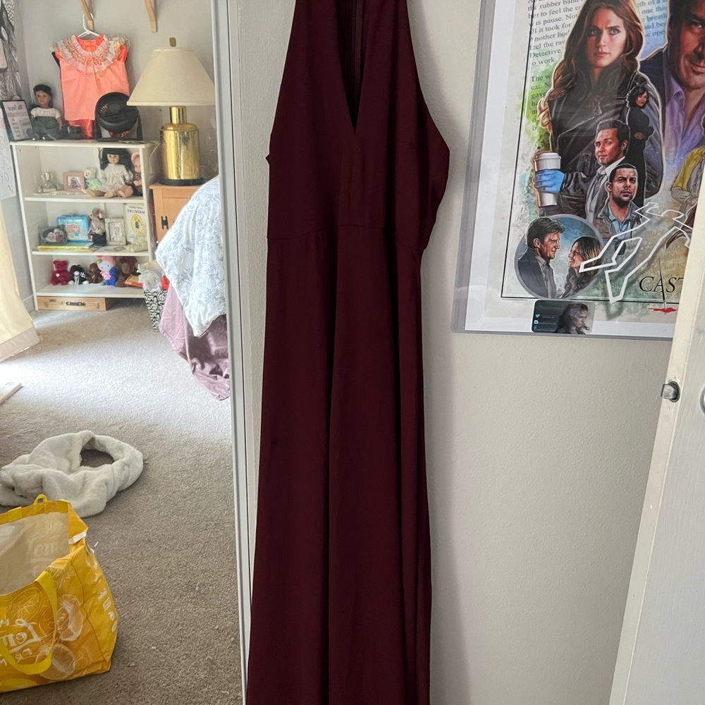 Lulu's Pink Long Sleeve Halter Gown